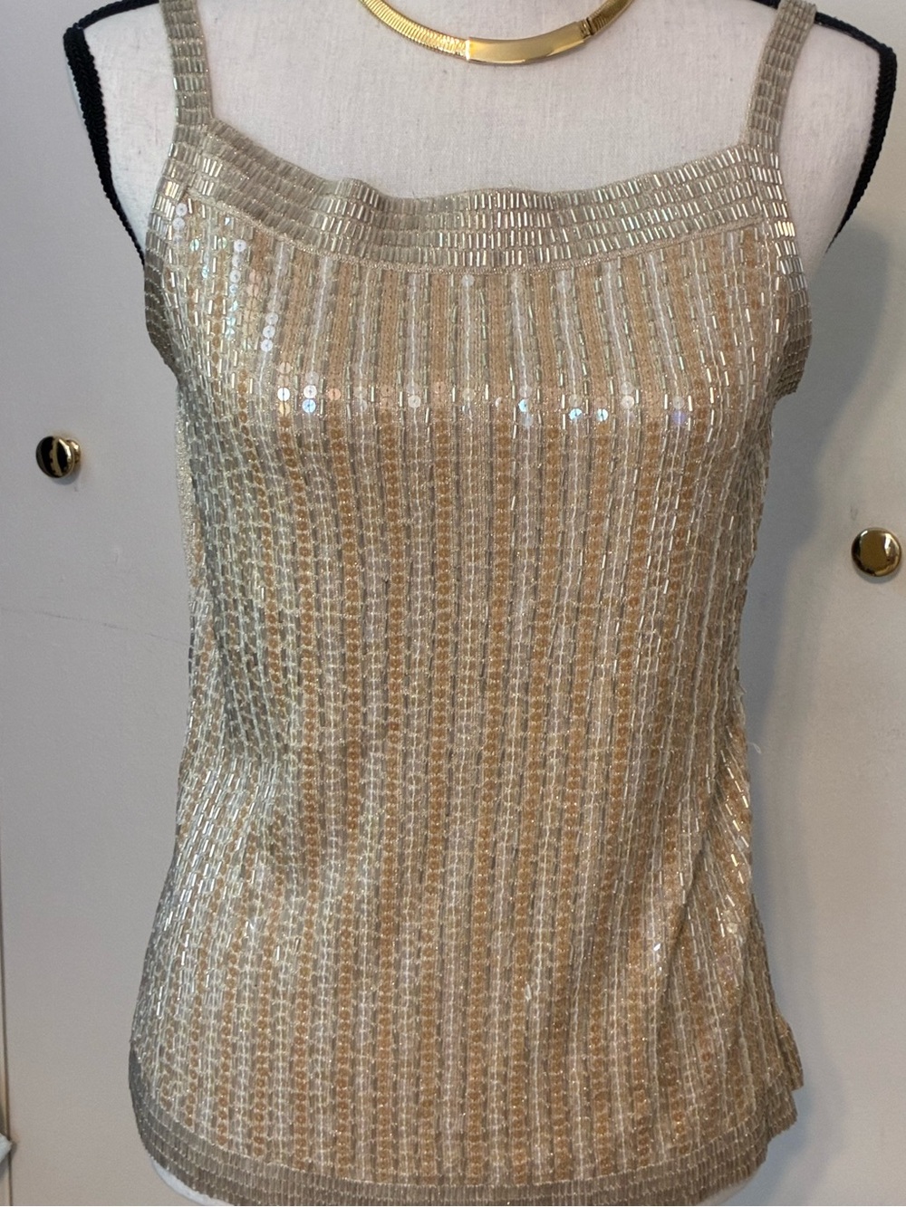 Ann Taylor Gold Sequin Striped Camisole